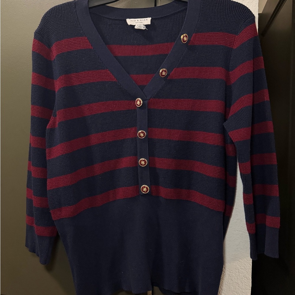 Navy and Burgundy Striped Cardigan